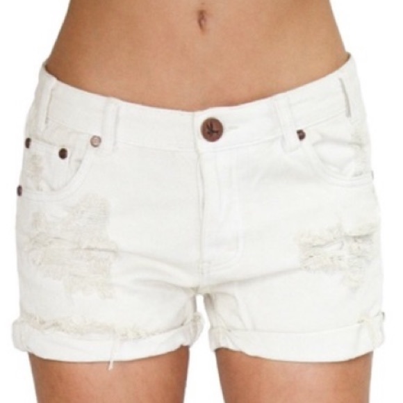 ONE Teaspoon Chargers L’stone White Denim Cut Off Shorts - Picture 2 of 12